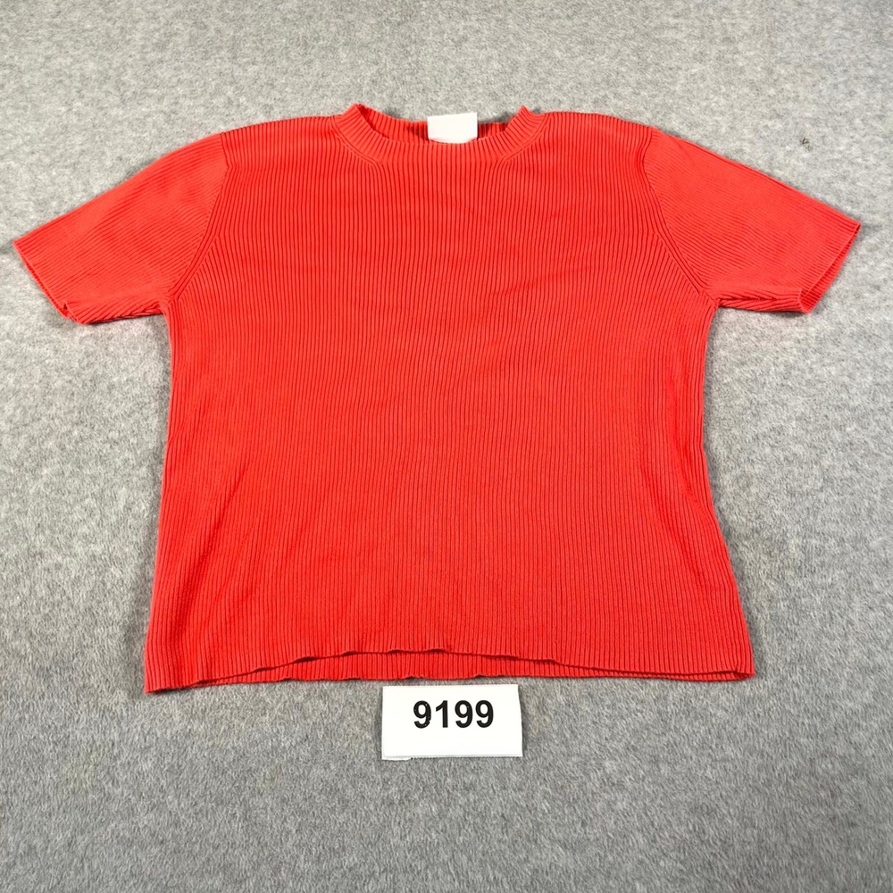 Liz Claiborne Cropped T Shirt Womens Large Red Ribbed Cotton Crew Neck Casual